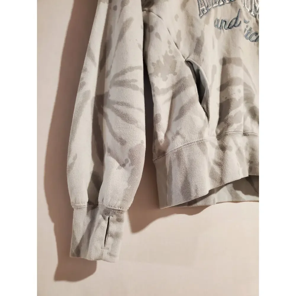 Abercrombie Kids Embroidered Hoodie Sweatshirt Size 13/14 Gray Tie Dye Print